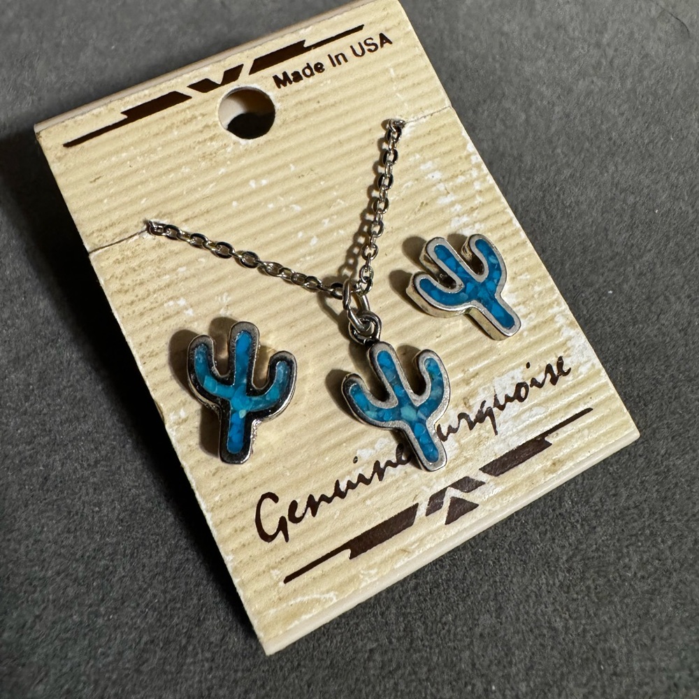 Genuine turquoise, cactus necklace and earrings